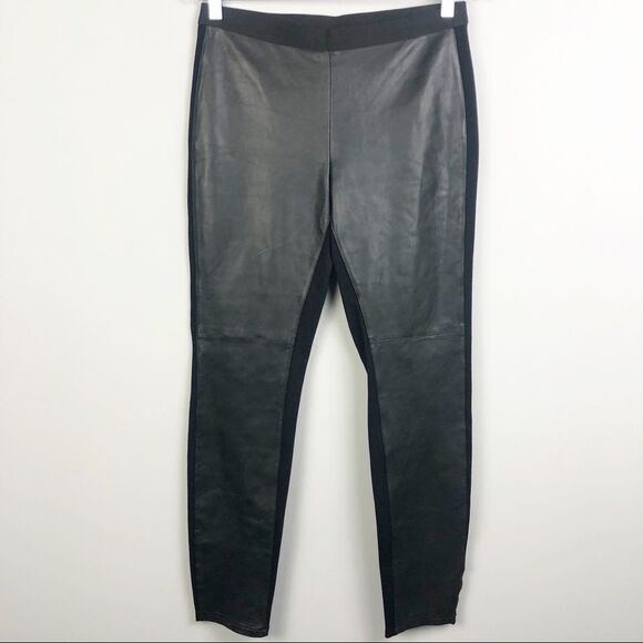 EILEEN FISHER | Genuine Leather Panel Ponte Knit Black Pants Women’s Size Small - Picture 3 of 11